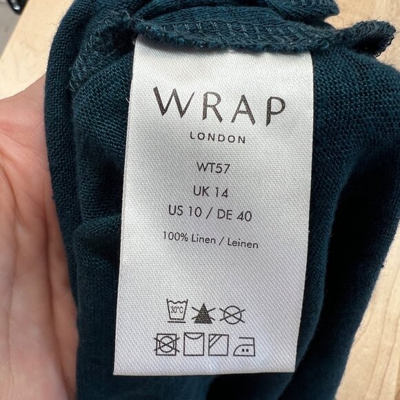 Wrap London Teal Linen Tunic Top With Roll Tab Sleeves Size UK 14 US 10 - Picture 10 of 12